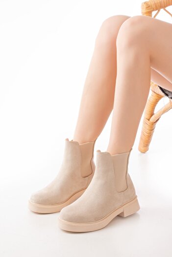 serkanseyyid 02-2137 Μπεζ Suede Elastic Daily Γυναικείες Μπότες
