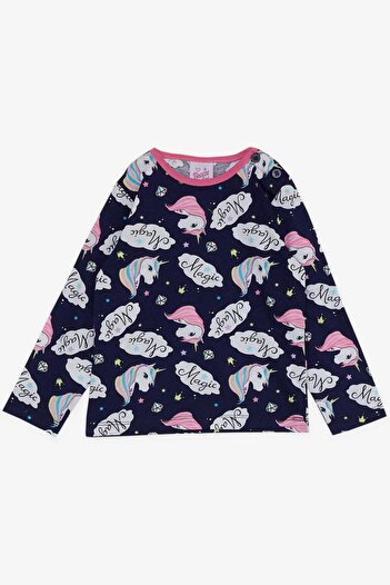 Breeze Kız Bebek Pijama Takımı Unicorn Desenli 9 Ay-3 Yaş, Lacivert