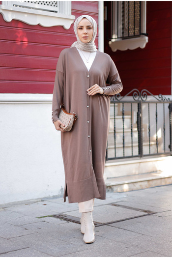 Pamuk Butik Γυναικεία Πλεκτά Ολόσωμη Ζακέτα Mercerized με λεπτομέρεια με κουμπιά Sütlükkahve