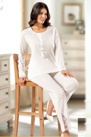 Xses 2020 Women's Long Sleeve Pajama Set-Ecru