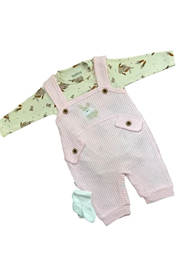 NAFİTTO Rabbit Embroidered Baby Girl Jumpsuit