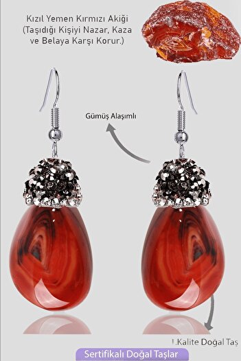 Erilsa Certified Zircon Stone Model Raw Yemen Red Agate Stone Earrings
