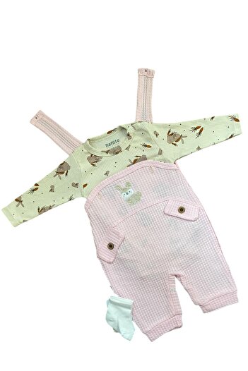 NAFİTTO Rabbit Embroidered Baby Girl Jumpsuit