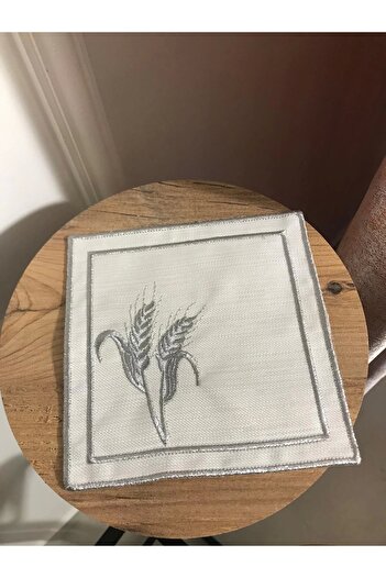 NİVEMESHOME Nivemeshome Linen Cocktail Napkin - Spike Embroidered Silver Square, Coffee Side Presentation Holder (6 Pcs)