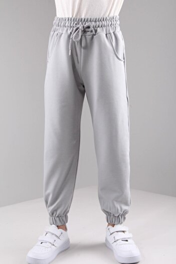 Perendi Elastic Relaxed Cut Pocket Boys and Girls Unisex Sweatpants Gray