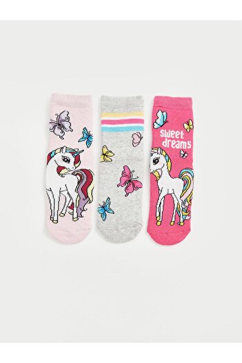 LC Waikiki Lcw Kids Patterned Girl's Towel Socks 3-Piece (W4)