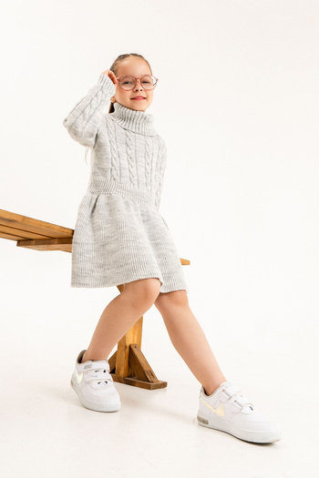 Cloudy Kids Girl's Hair Braided Turtleneck Knitwear Dress