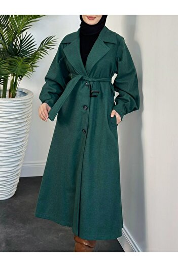 HİJABAYA Balloon Sleeve Belted Lined Cashmere Coat