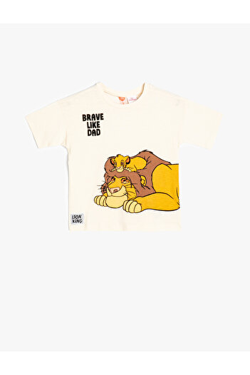 Koton Lion King licencované bavlněné tričko - výstřih s výstřihem, krátký rukáv