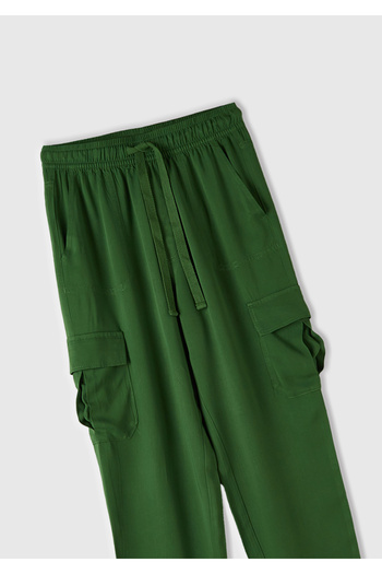 United Colors of Benetton Women's Pale Green 100% Viscous Waist Drawstring 4-Pocket Skinny Trousers