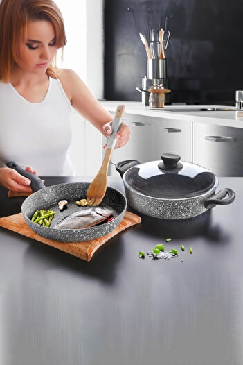 LAVONNI 26 cm 3 Piece Granite Pot Set Gray