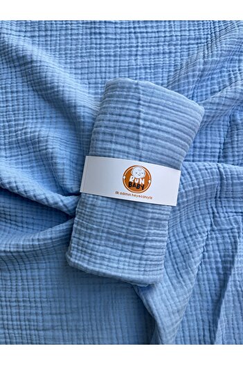 runbaby 75X75Cm Oeko-Tex Certified 4 Layer Muslin Blanket and Baby Blanket - Light Blue