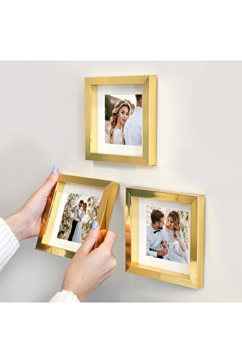 OEM Golden 14X14Cm Pola Square Photo Frame with Adhesive Removable Mat - Pack of 3