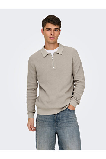Only & Sons Onsmatteo Ls Zip Polo Noos 22032257   Silver Lining
