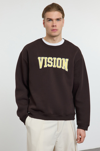 Trendyol Collection Unisex Dark Embroidered Oversize Sweatshirt - Fleece, Tmnaw25Sw00015