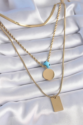 Moka Shopin Mokashopin 316L Steel Gold Color 3-Piece Chain Model Plate Figure Women's Necklace