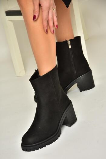 Fox Shoes T726911102 Siyah Süet Kalın Topuklu Kadın Bot
