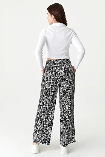 Select Moda Women's Leopard Print Elastic Waist Wide Leg Pants