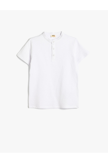 Koton Polo Neck Short Sleeve T-Shirt - Button Detail