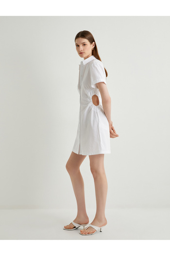 Koton Mini Shirt Dress Window Detailed Buttoned Short Sleeve Cotton
