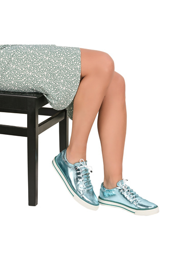 NOOSY Genuine Leather Metallic Water Green Women's Sneakers
