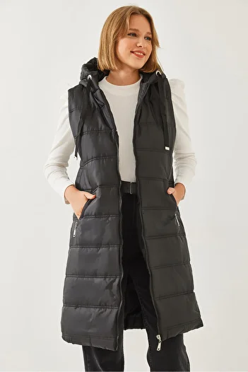 Bianco Lucci Women's Hooded Long Puffer Vest 5140 60351130