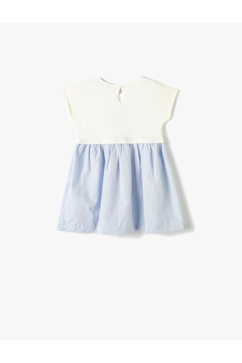 Koton Striped Dress Short Sleeve Crew Neck Cotton Buttoned