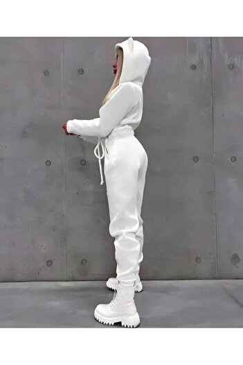 Fashiontayt 3 Yarn Fabric Hooded Zipper Detailed Women's Jumpsuit Fasion3038