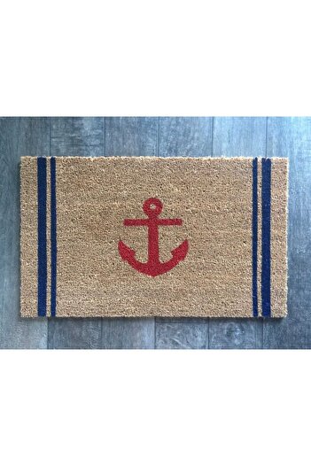 DefLife Home Sailor Blue Striped Red Anchor Pattern Door Mat / Koko Mat