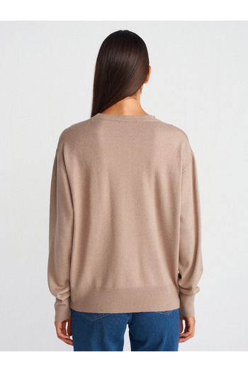 Dilvin 10633 Crew Neck Basic Knitwear Πουλόβερ-Dark Mink