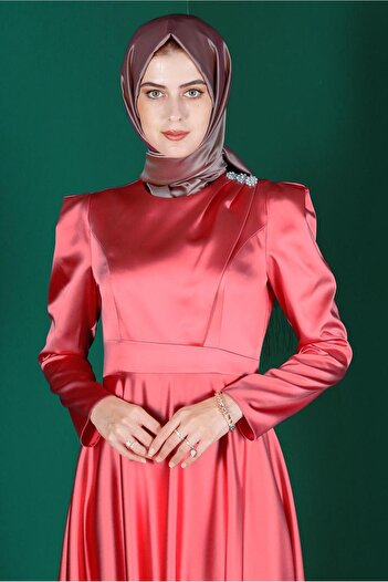 Alvina Satin Dress - Stone Detailed, Model 42872