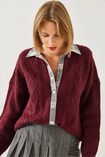 Bianco Lucci Women's Shirted Placket Knitwear Cardigan 241062 60251961