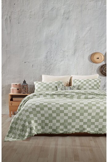 destinyhometex 100% Cotton Single Size 160 X 240cm Bedspread/1 Piece 50X70Cm Pillow 4 Layers Multi Muslin