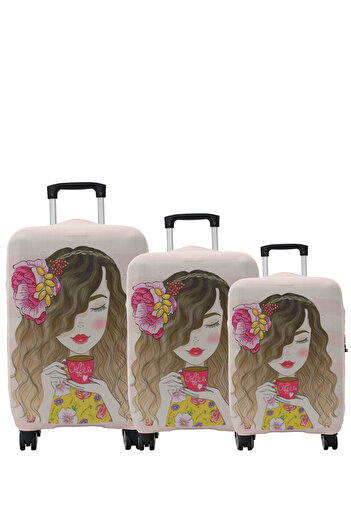 MY SARACİYE Suitcase Cover, Luggage Cover Large, Medium, Cabin Size Cover Set, My Coffee-Drinking Girl
