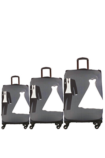 MY SARACİYE Saracye Luggage Cover - Suitcase, Medium and Cabin Size Set, Bride Groom 08