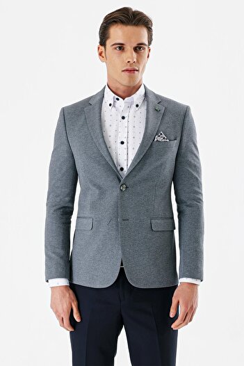İmza Синій монокомір з візерунком, подвійний розріз, еластичний 6 Drop Slim Fit, вузький крій, класичний піджак 1002240151