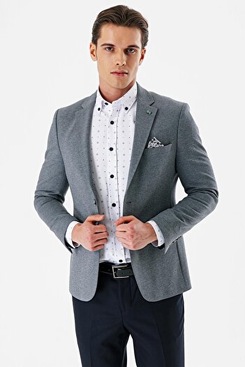 İmza Синій монокомір з візерунком, подвійний розріз, еластичний 6 Drop Slim Fit, вузький крій, класичний піджак 1002240151
