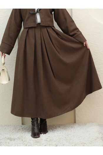 Modamorfo Cashew Skirt - Pleated and Zippered, Brown