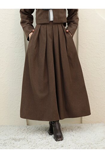 Modamorfo Cashew Skirt - Pleated and Zippered, Brown