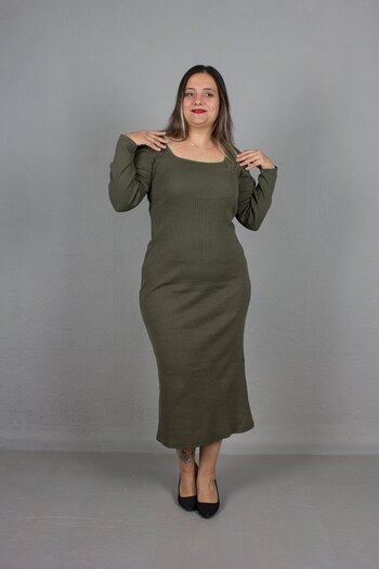 Truva XXL Large Size Square Collar Ribbed Dress