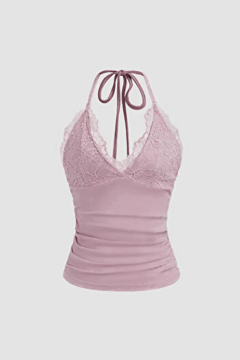 Hiccup Lace Detailed V-Neck Crop Top