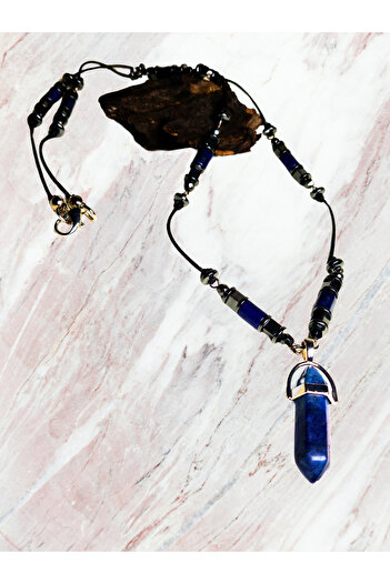 ayrestyle Bohemian Men's Long Necklace - Lapis Lazuli Natural Stone, 65cm Nail Pendant
