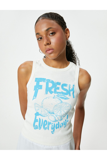 Koton Crew Neck Slim Fit Cotton Undershirt - Slogan Printed, Sleeveless