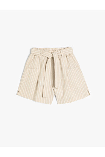 Koton Linen Blend Shorts with Elastic Waist Belt Detail and Pockets