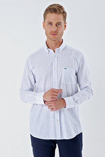 İmza Біла сорочка з довгими рукавами, з кишенями, 100% бавовна, Casual Comfort Fit, вільний крій 1004230225