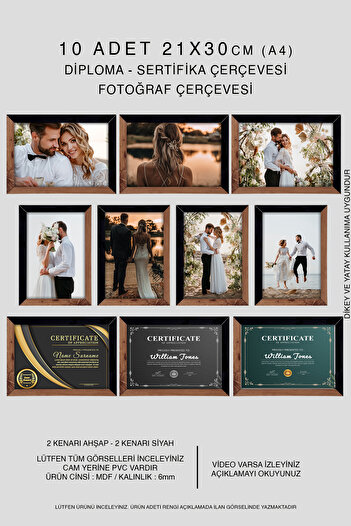 yhfoto 10 Pieces 21X30 Frame - Mdf A4 Frame - Photo Frame - Wood-Black 2 Color Diploma Frame