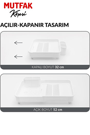 Mutfak Köşesi Açılır Kapanır Sürgülü Bulaşıklık, Bulaşık Sepeti - Beyaz