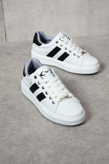 L.A Polo 503 White Black Color White Sole Lace up Casual Women's Sports Shoes