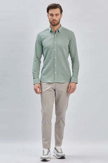 İmza Light Green Long Sleeve Slim Fit Cotton Casual Shirt 1004240232