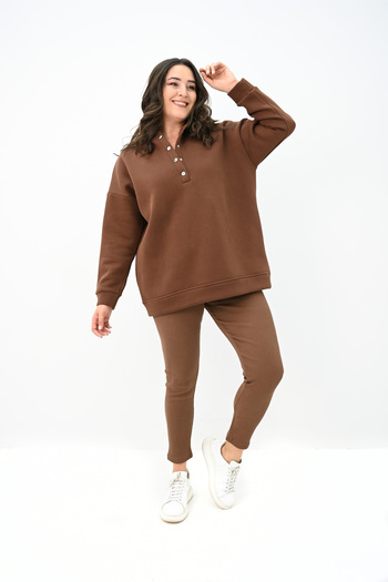 Koza Butik Γυναικείο κοστούμι κολάν με κουκούλα Plus Size 8154-25